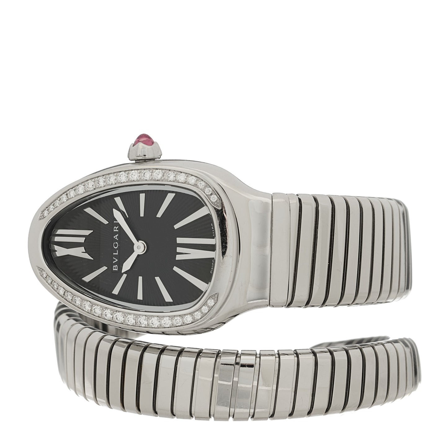 Stainless Steel Diamond Bezel 35mm Serpenti Tubogas Quartz Watch Black