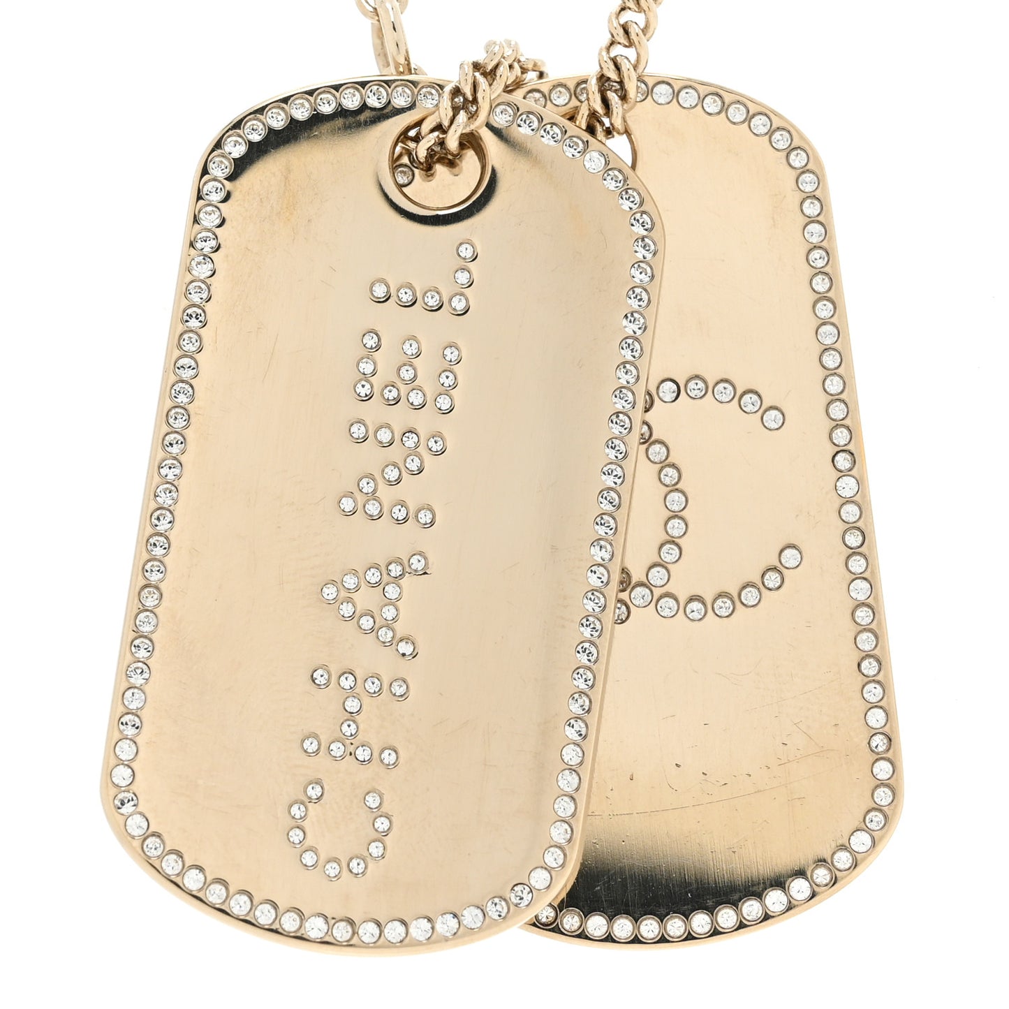 Metal Crystal Dog Tag Charm Necklace Gold