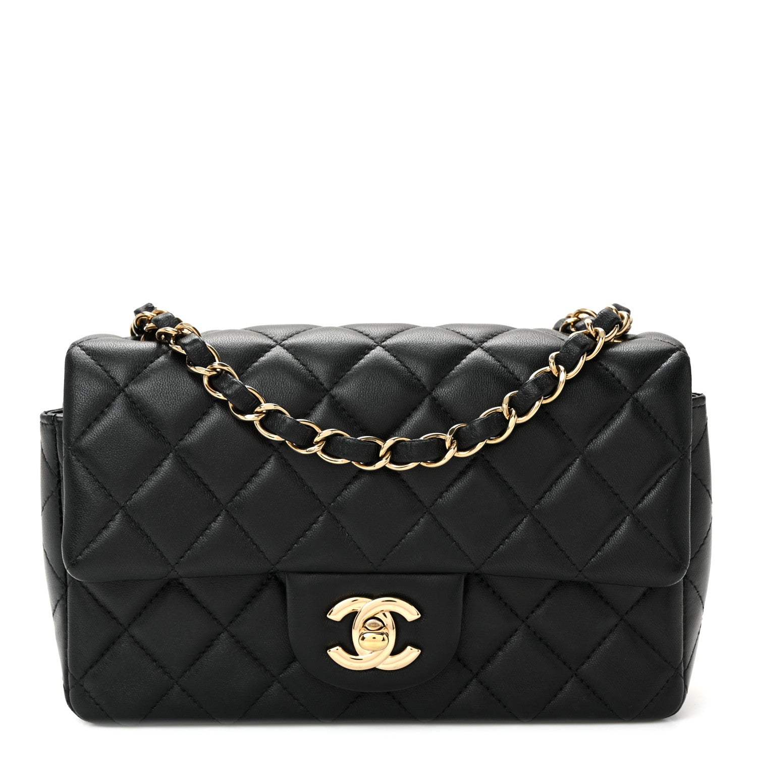 CHANEL ブラック キルティング ミニバッグ Chanel Lambskin Quilted Mini Rectangular Flap Black 1833647
