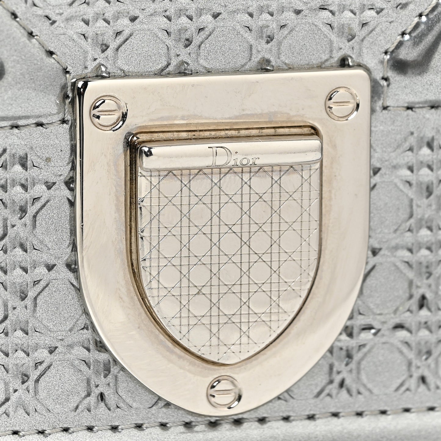 Metallic Patent Micro-Cannage Diorama Wallet on Chain Pouch Silver