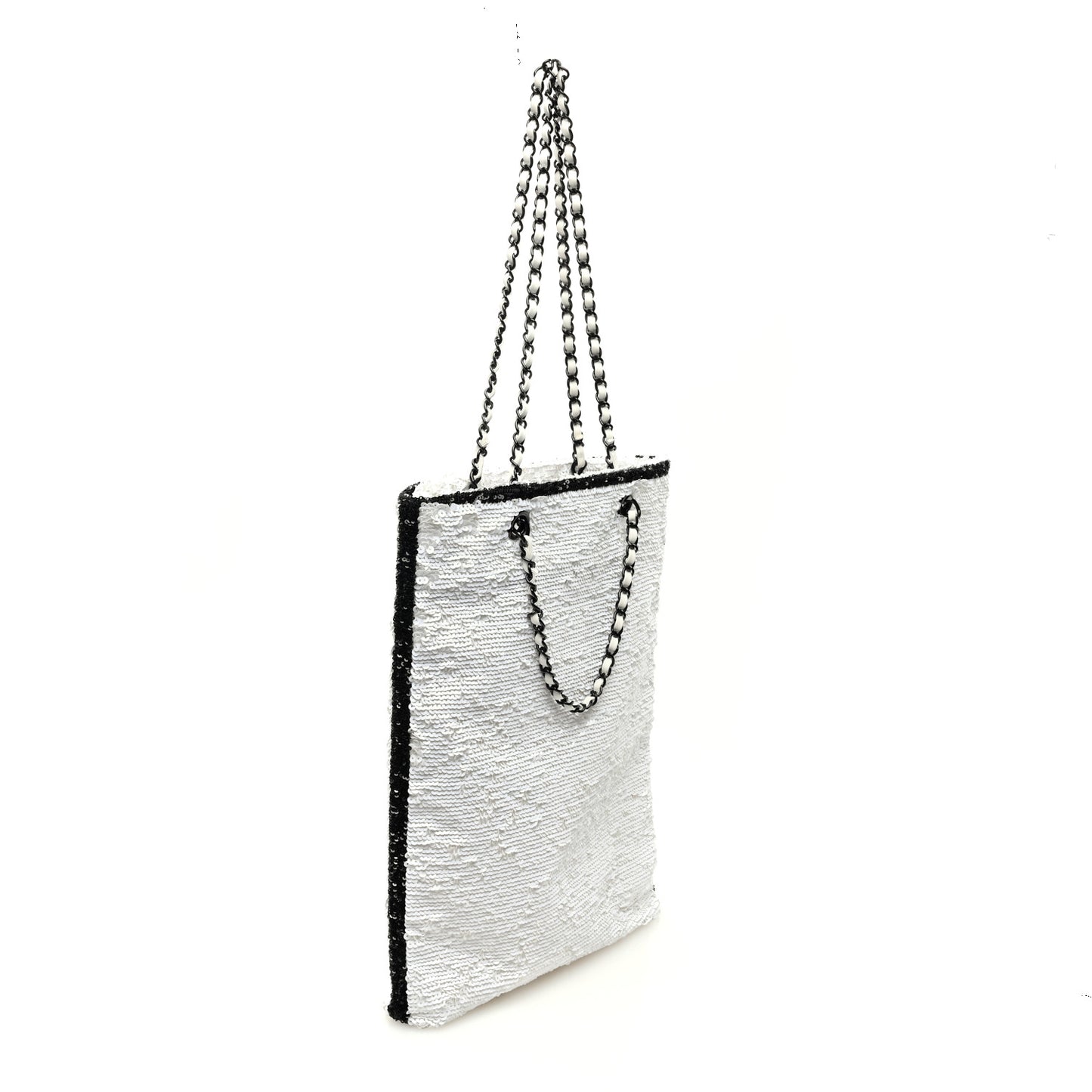 Sequin Logo Shopping Tote White Black