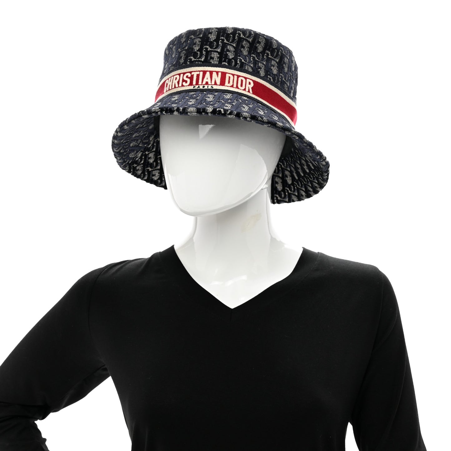 Velvet Oblique Large Brim Bucket Hat 57 Bleu Red