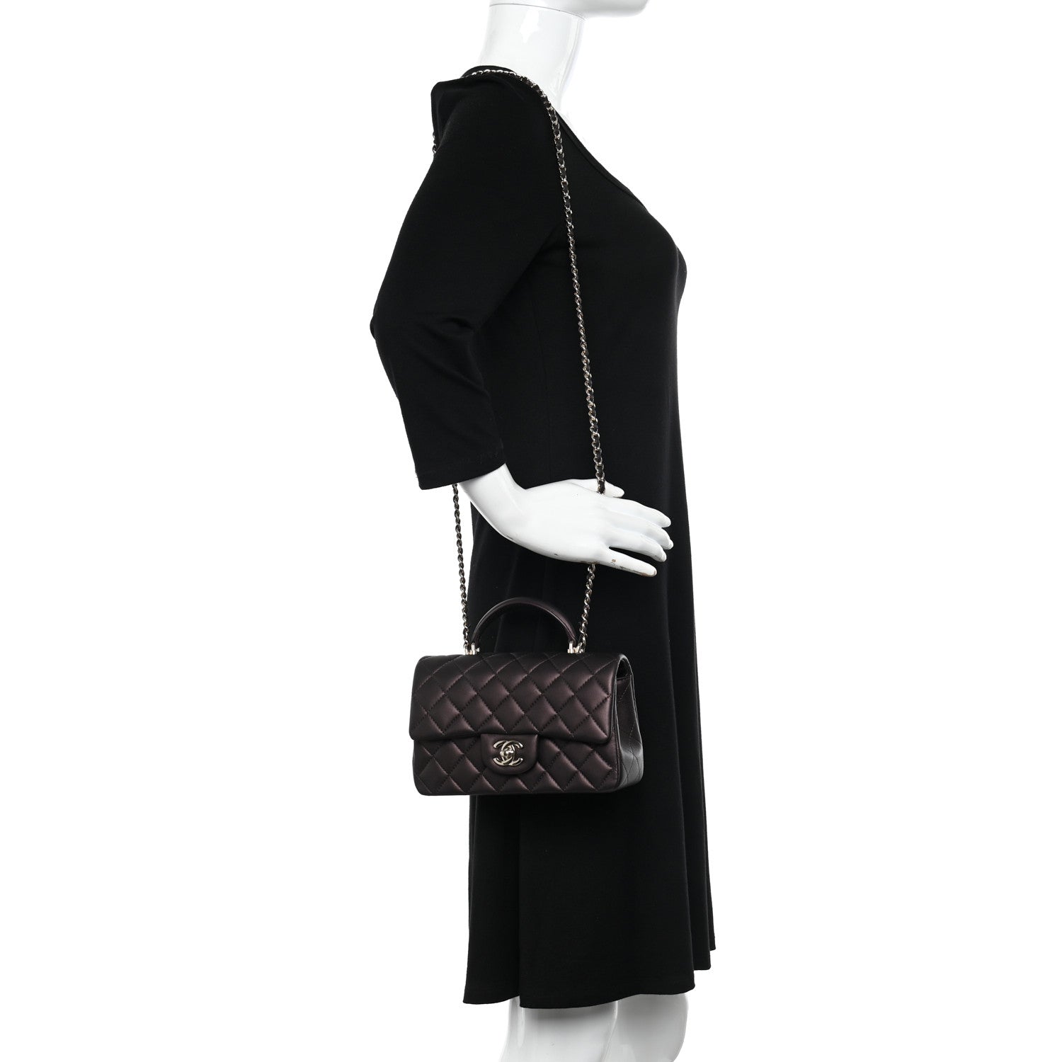 Chanel Iridescent Lambskin Quilted Mini Top Handle Rectangular Flap Burgundy 2 of 10