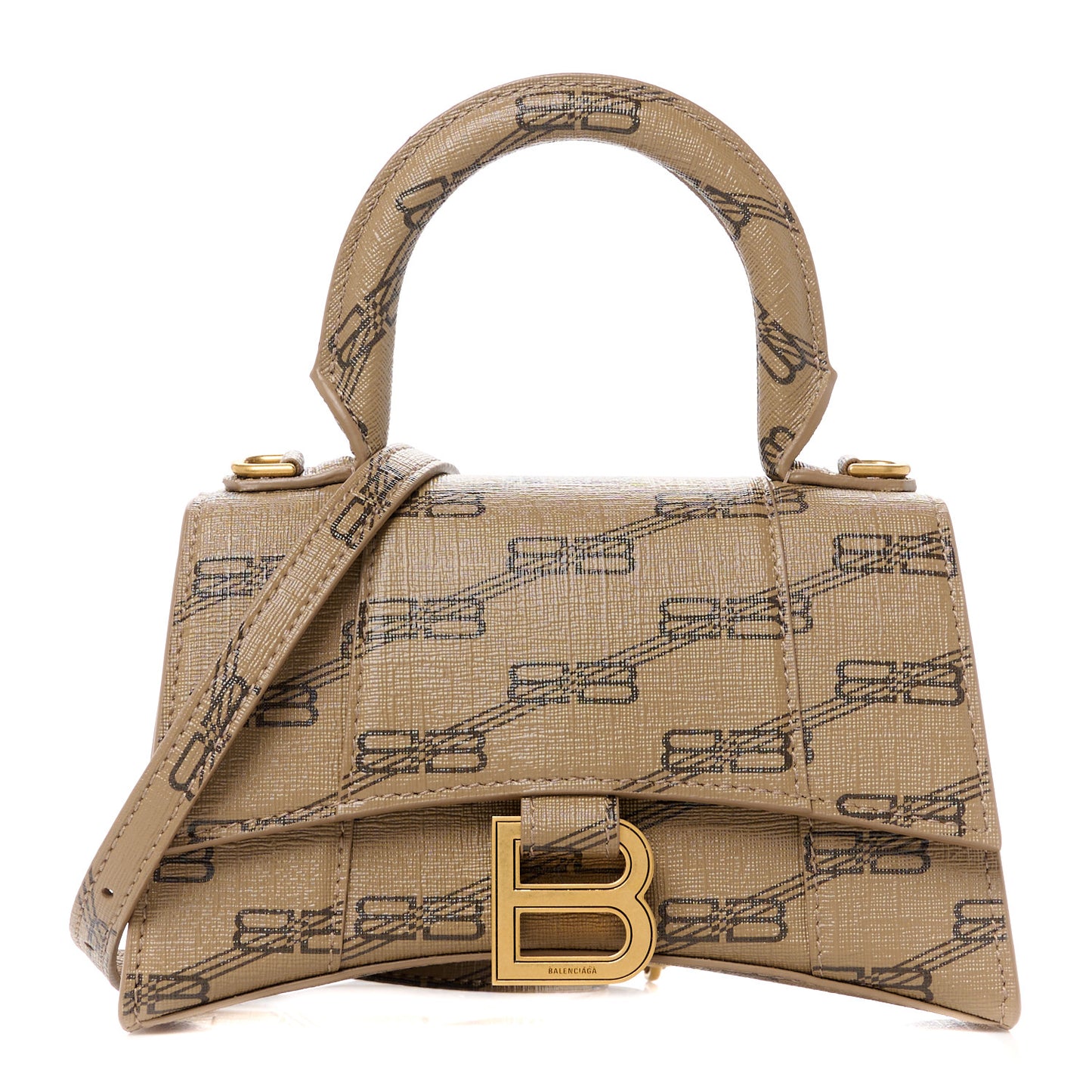 Coated Canvas BB Monogram Hourglass Top Handle Bag XS Beige Brown
