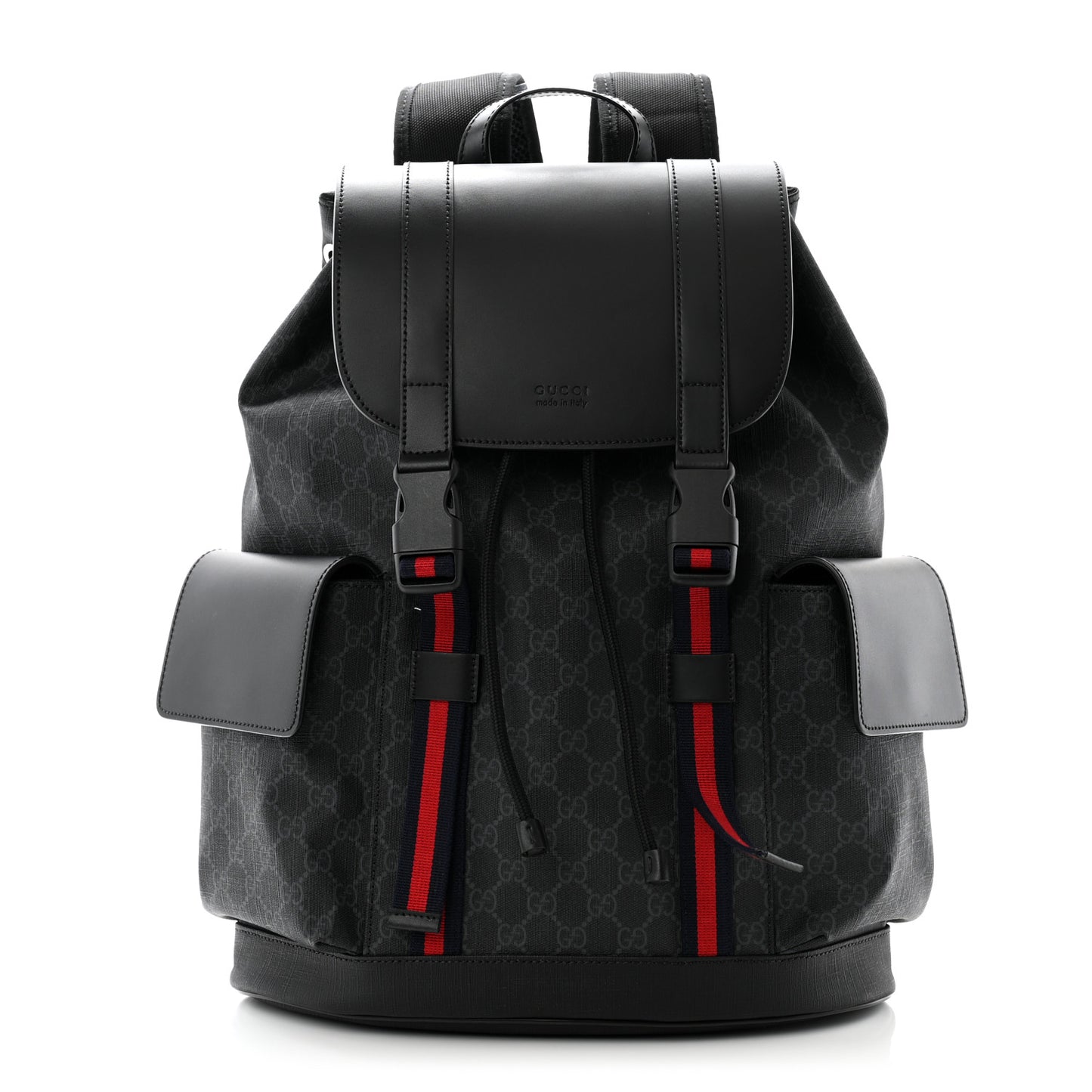 Soft GG Supreme Monogram Calfskin Web Double Buckle Backpack Black
