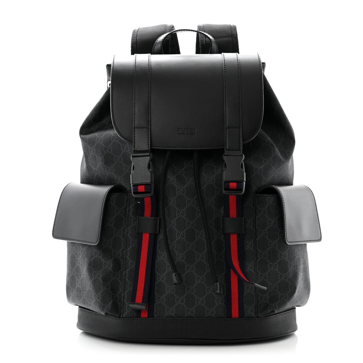 Gucci Soft GG Supreme Monogram Calfskin Web Double Buckle Backpack Black 1 of 10