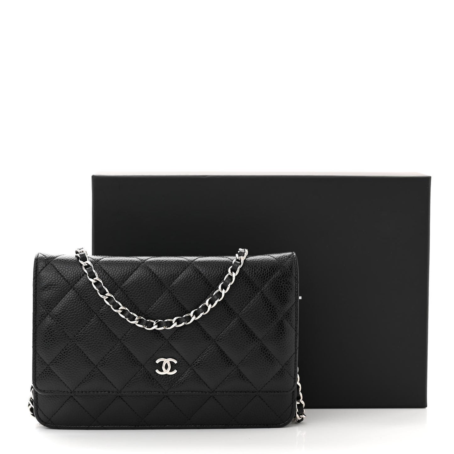 Caviar Quilted Wallet on Chain WOC Black