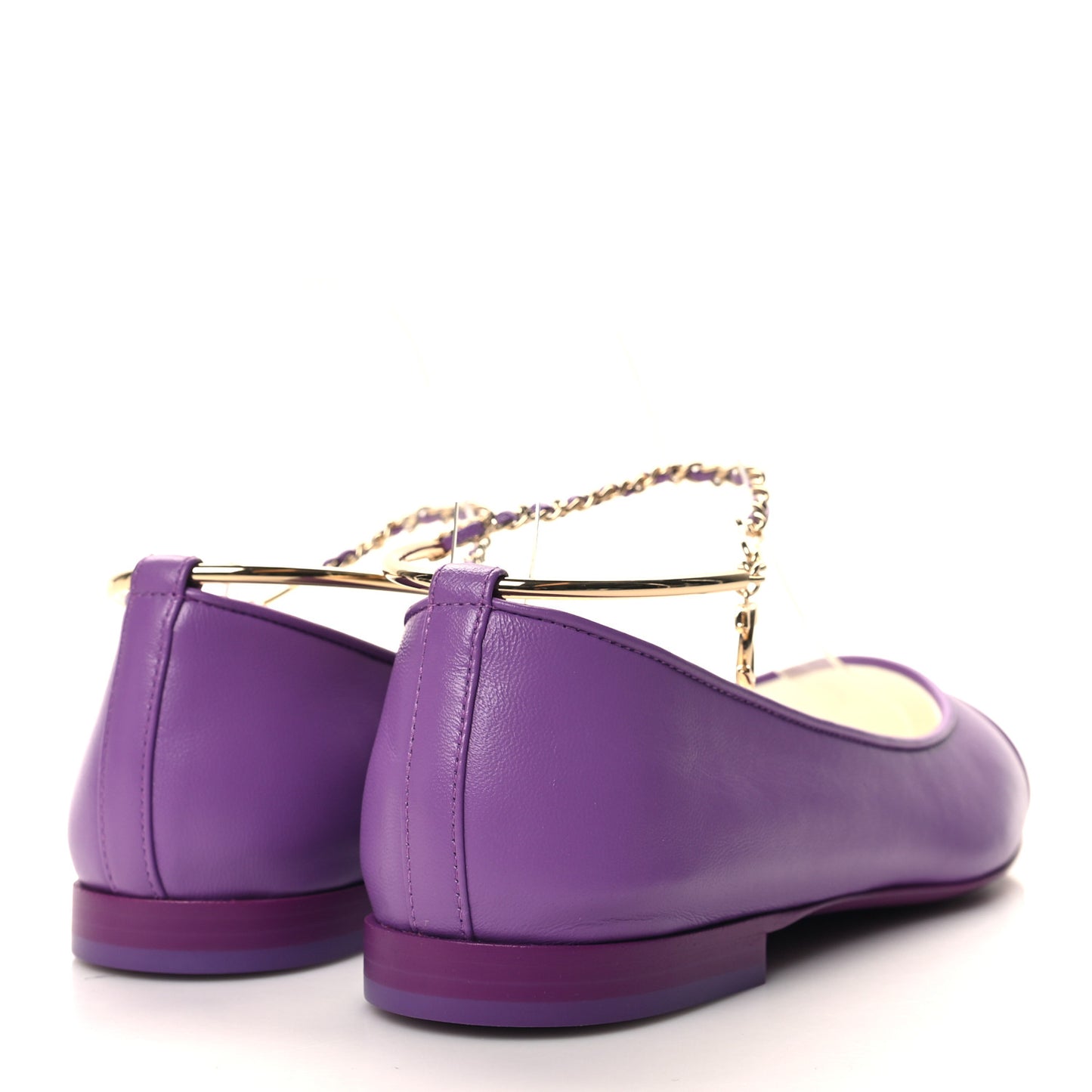 Lambskin Patent Calfskin Cap Toe Ankle Chain Ballerina Flats 38 Purple