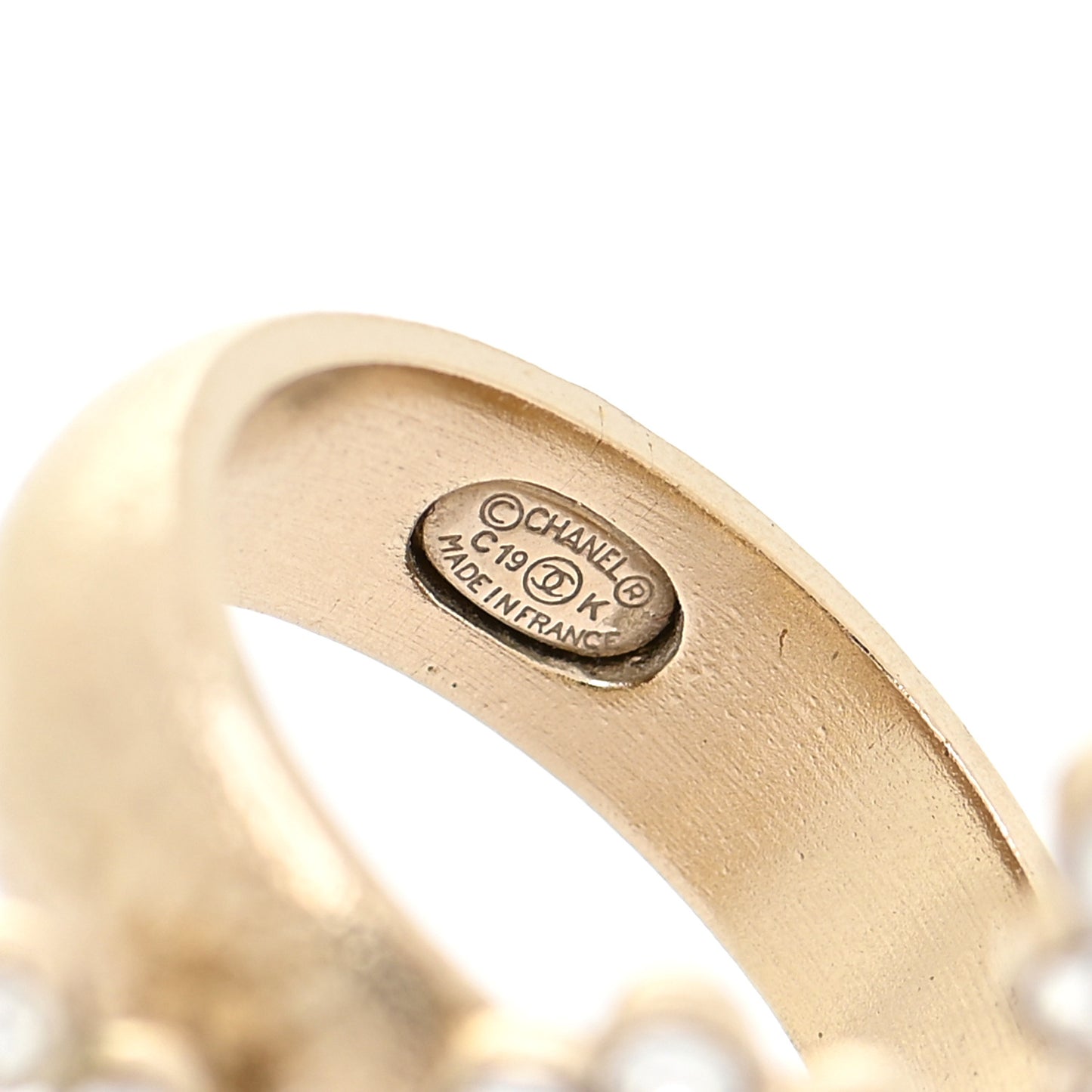 Crystal Pearl Cha-Nel Rings Set Gold