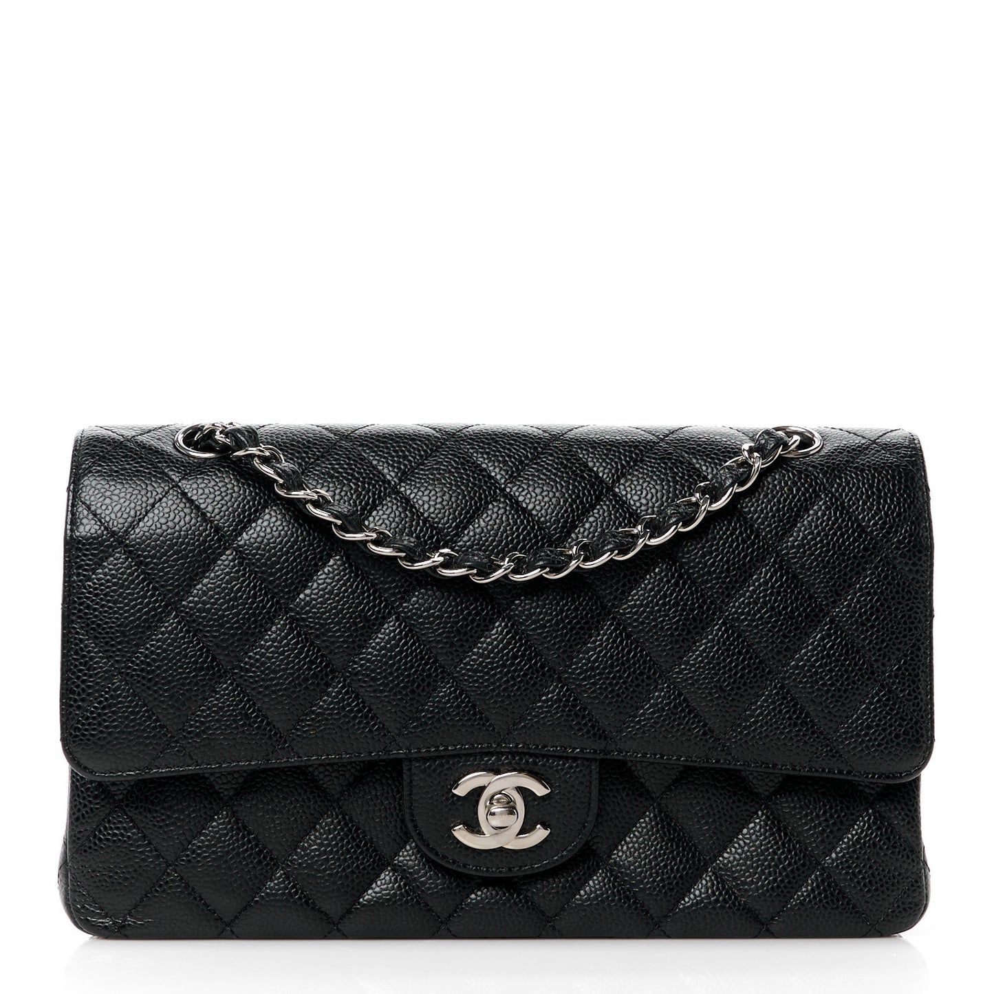 Caviar Quilted Medium Double Flap Black