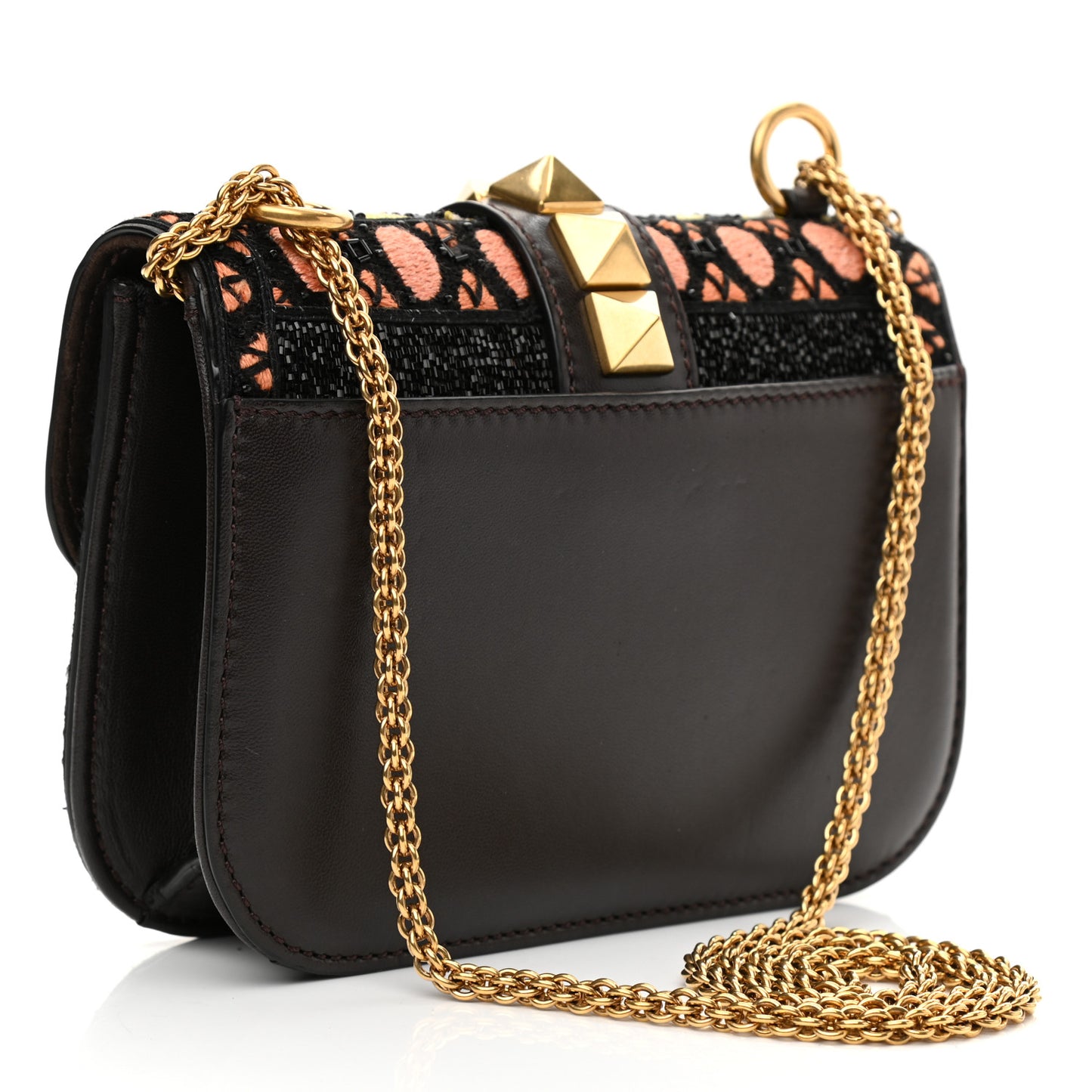 Vitello Beaded Small Glam Lock Rockstud Flap Black Multicolor