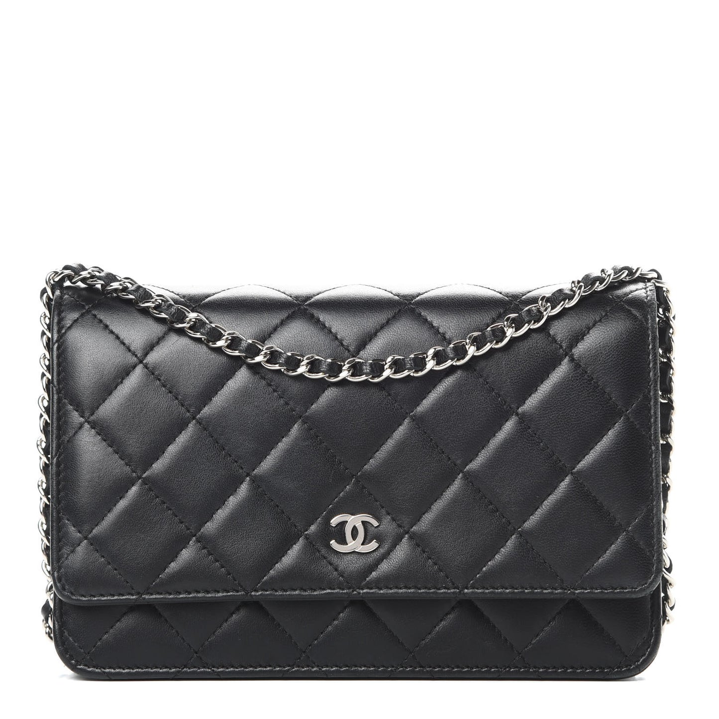 Lambskin Quilted Wallet On Chain WOC Black