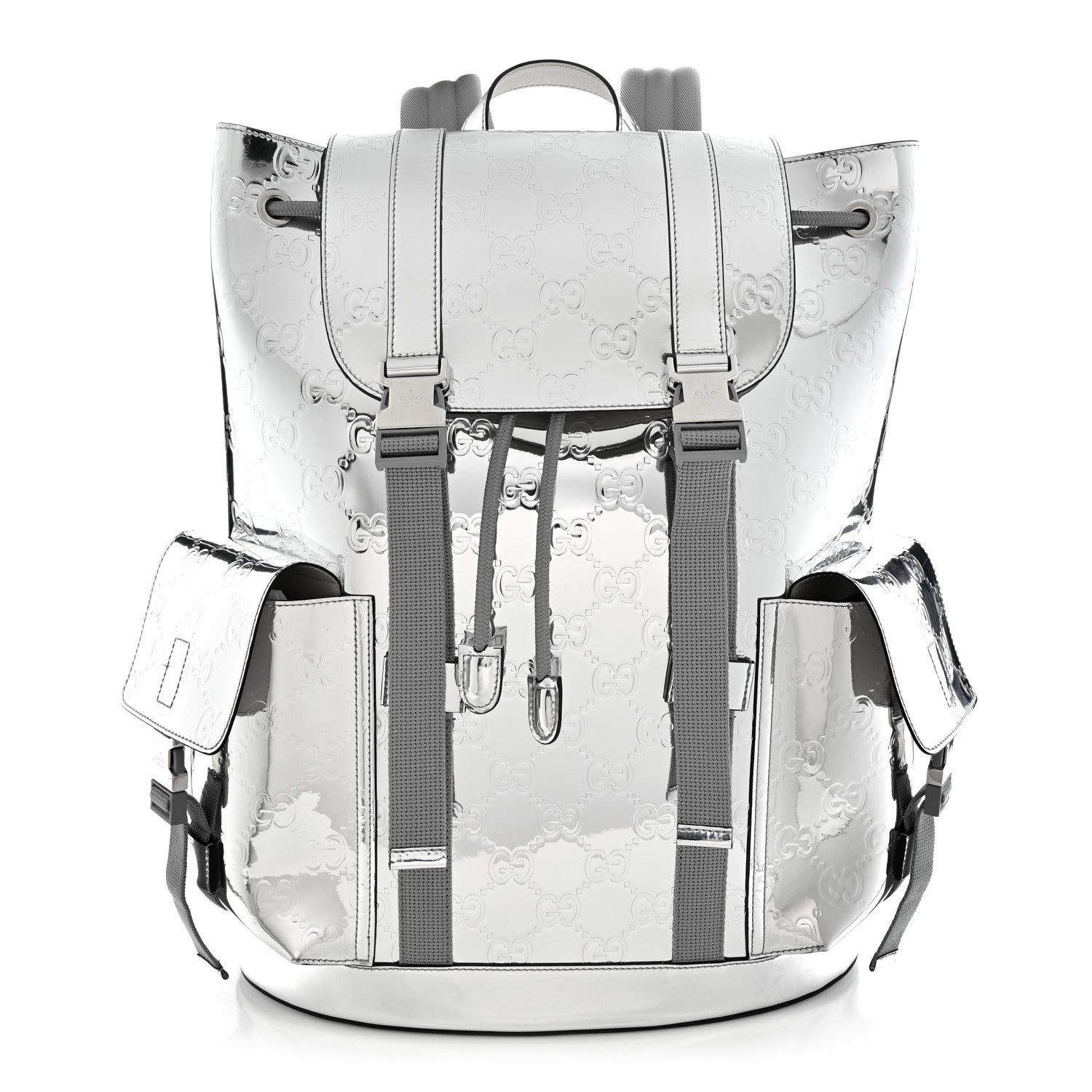 gg【AVALANCHE 2FACE Silver925 】 Gucci Mirror Effect GG Monogram Appia Calfskin Web Double Buckle