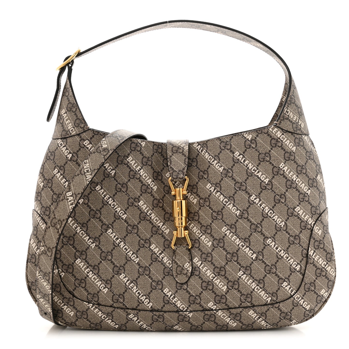 X BALENCIAGA GG Supreme Monogram Logo Print Medium Jackie 1961 Hobo Beige Ebony