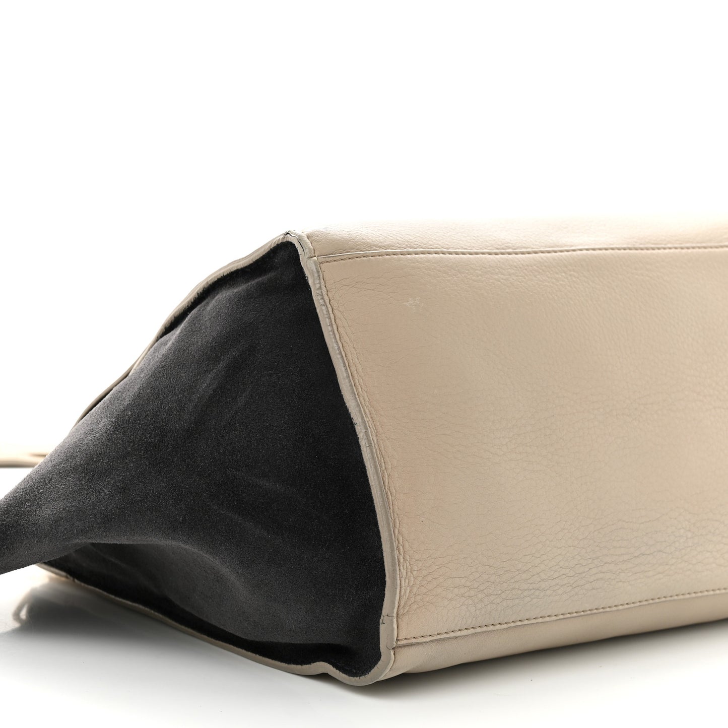 Drummed Calfskin Suede Medium Trapeze Black Taupe