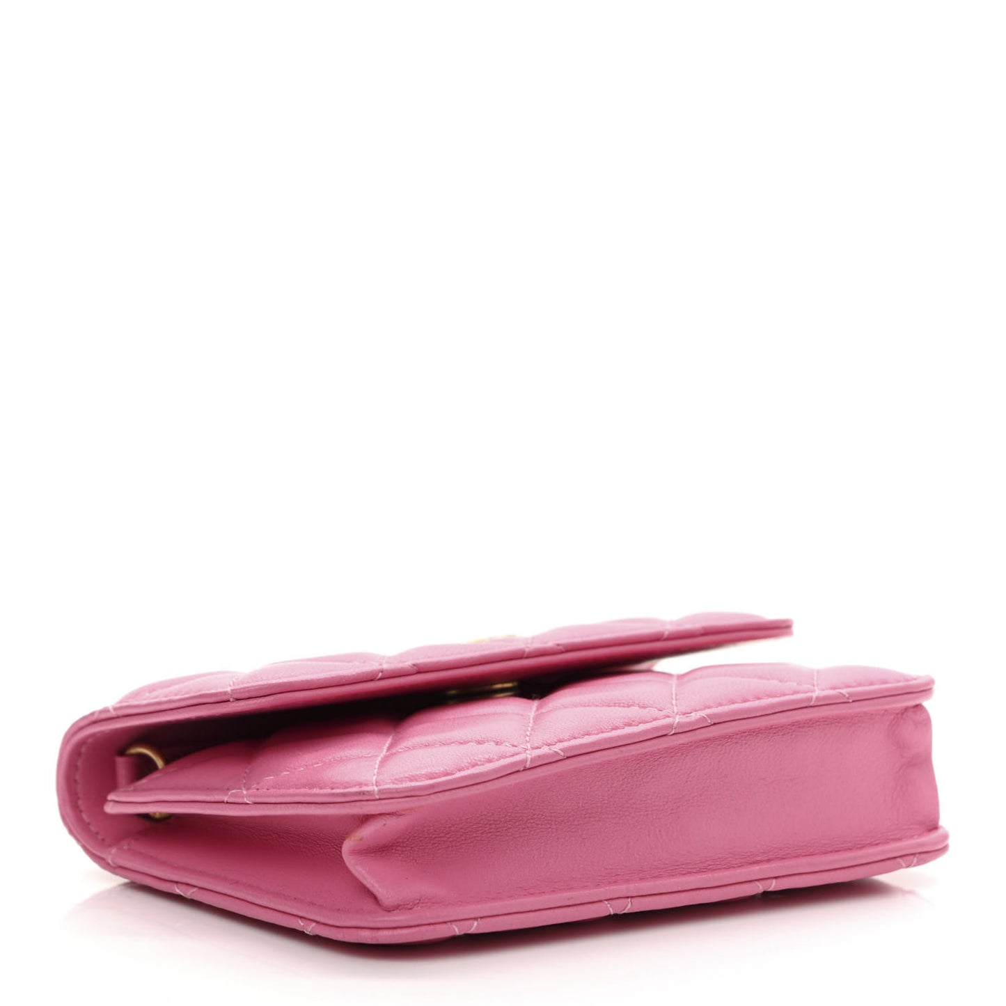 Lambskin Quilted Pearl Crush Clutch With Chain Pink