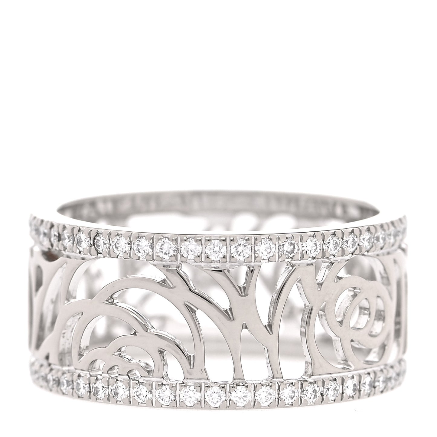 18K White Gold Diamond Camellia Ajoure Band Ring 51 5.75