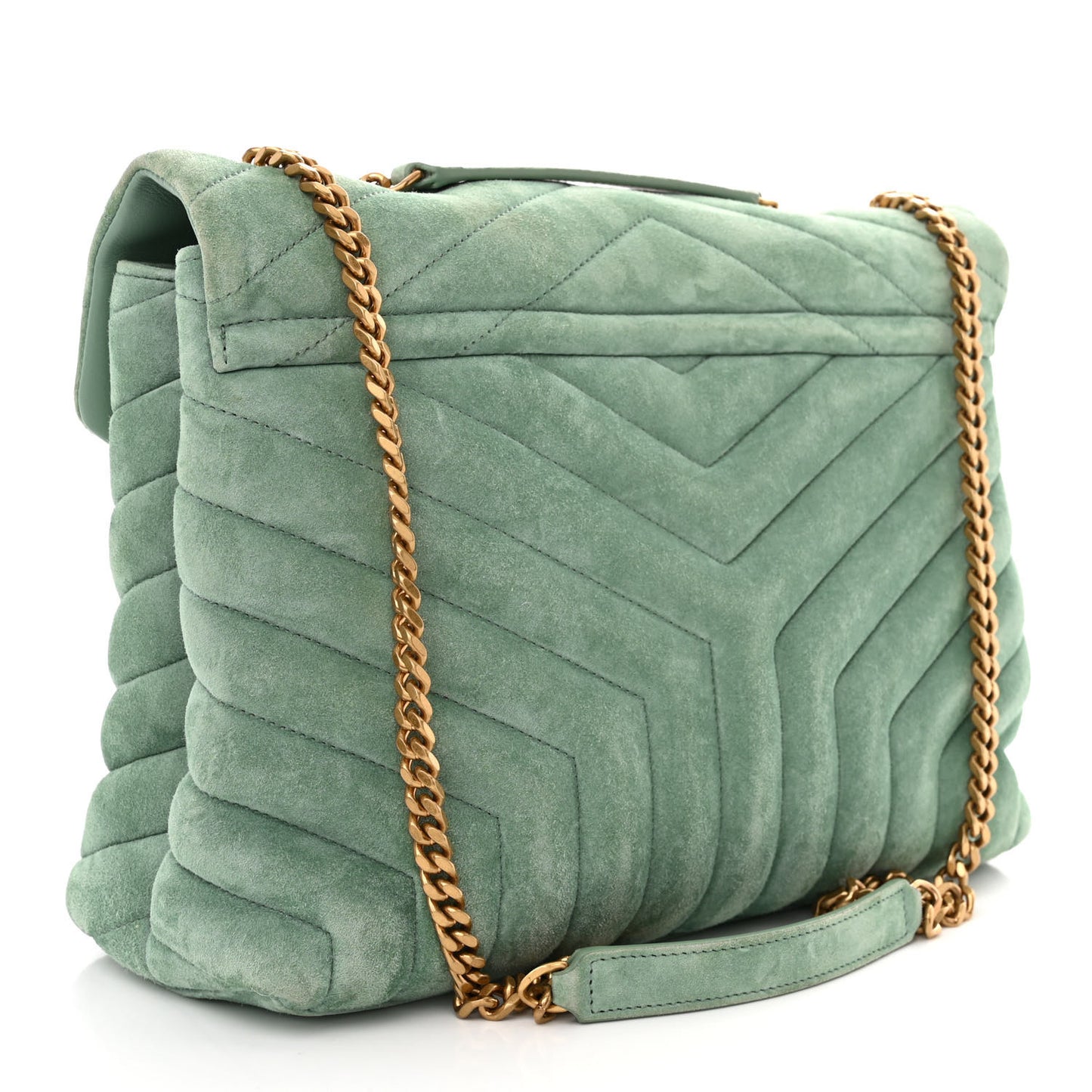 Suede Y Quilted Monogram Medium Loulou Chain Satchel Vert Opaline