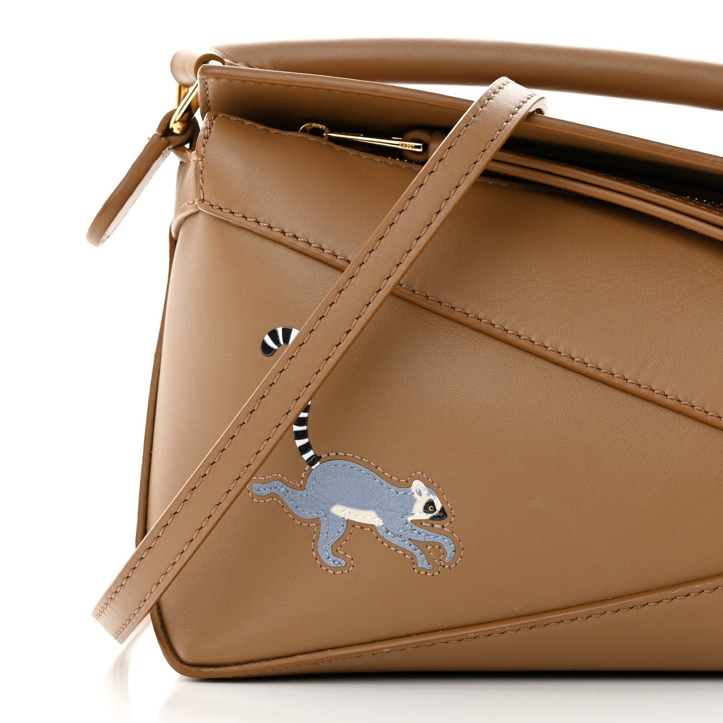 X SUNA FUJITA Satin Calfskin Mini Lemur Puzzle Edge Bag Brown