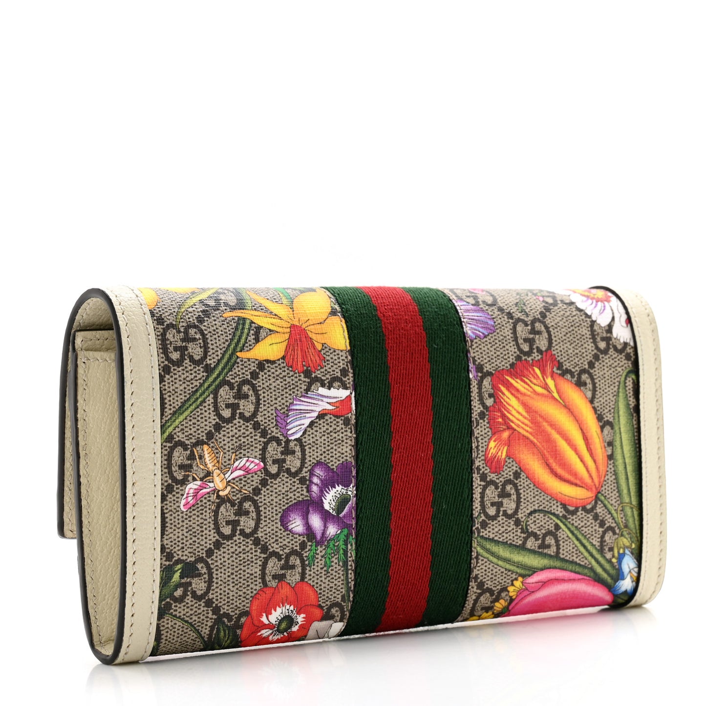 GG Supreme Monogram Flora Web Ophidia Continental Wallet White