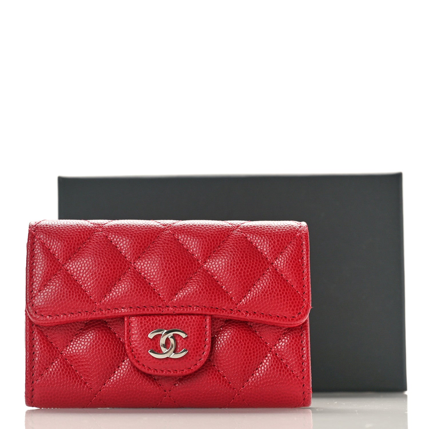 Chanel Caviar Quilted Flap Card Holder Wallet Dark Pink 9 of 9