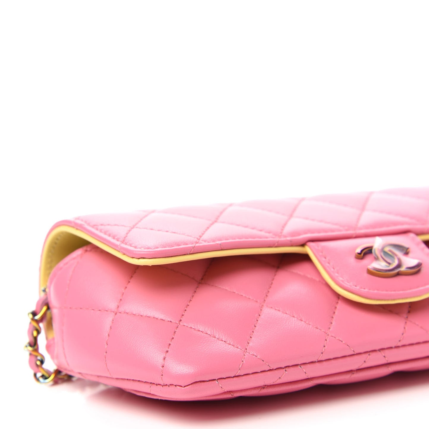 Lambskin Quilted Glasses Case With Chain Pink Yellow