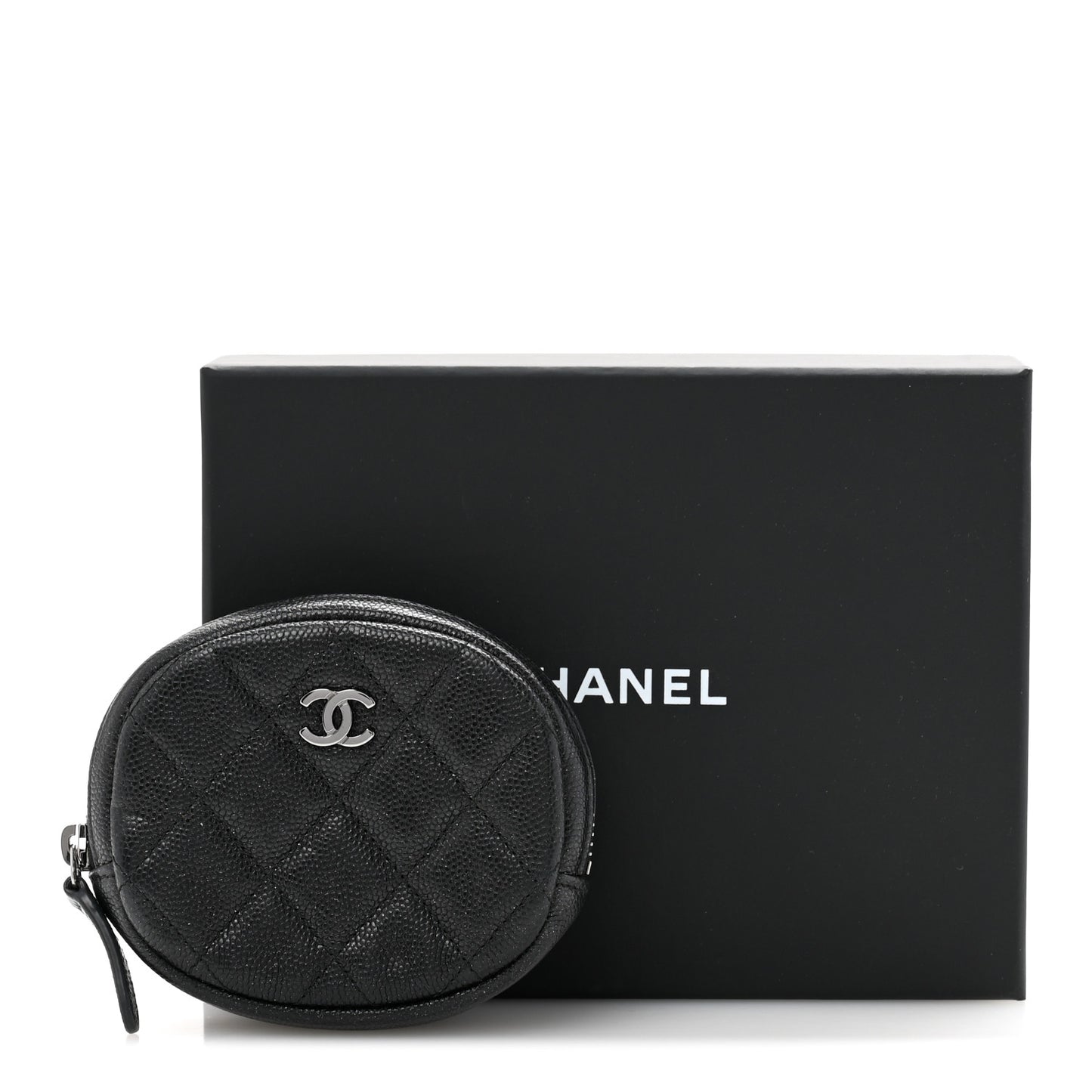 Iridescent Caviar Quilted Zip Around Classic Coin Purse Black