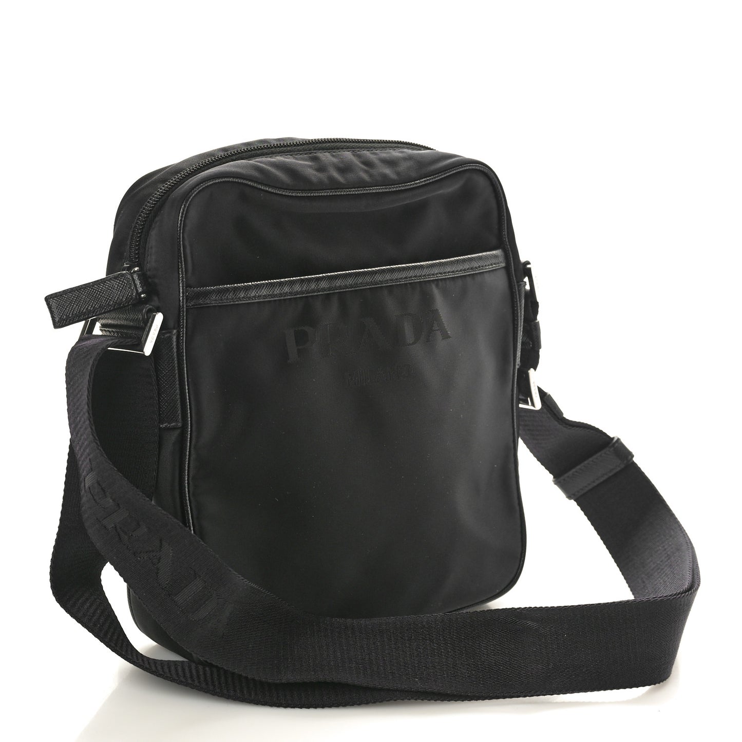 Tessuto Nylon Saffiano Logo Messenger Bag Black