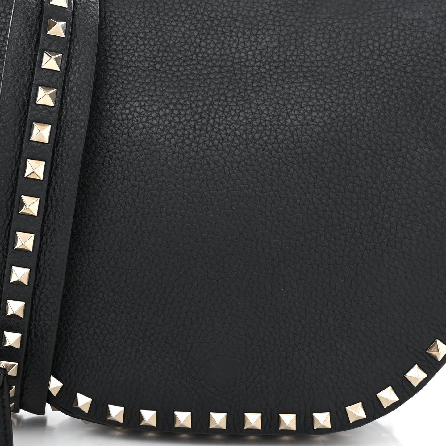Grained Calfskin Rockstud Saddle Bag Black
