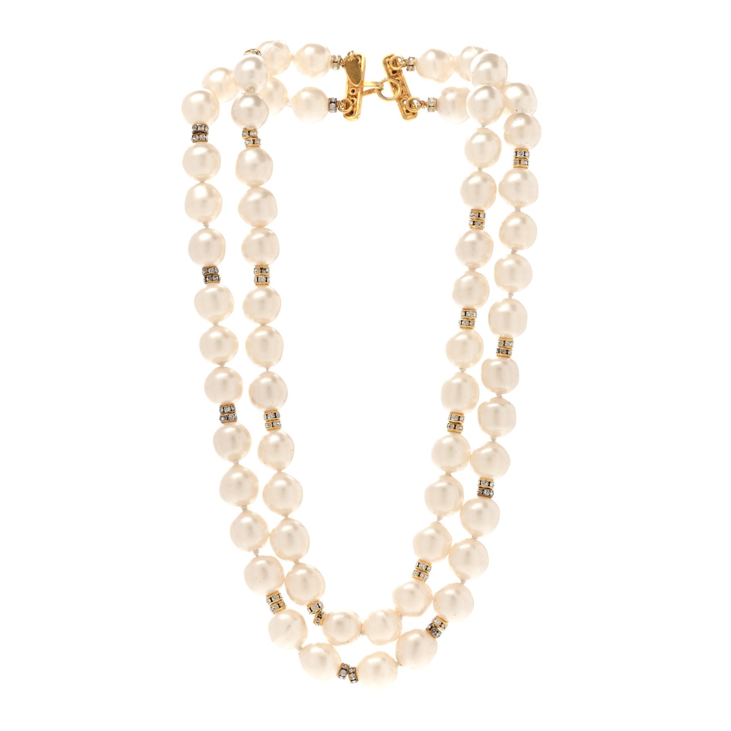Pearl Crystal Double Strand Necklace Gold