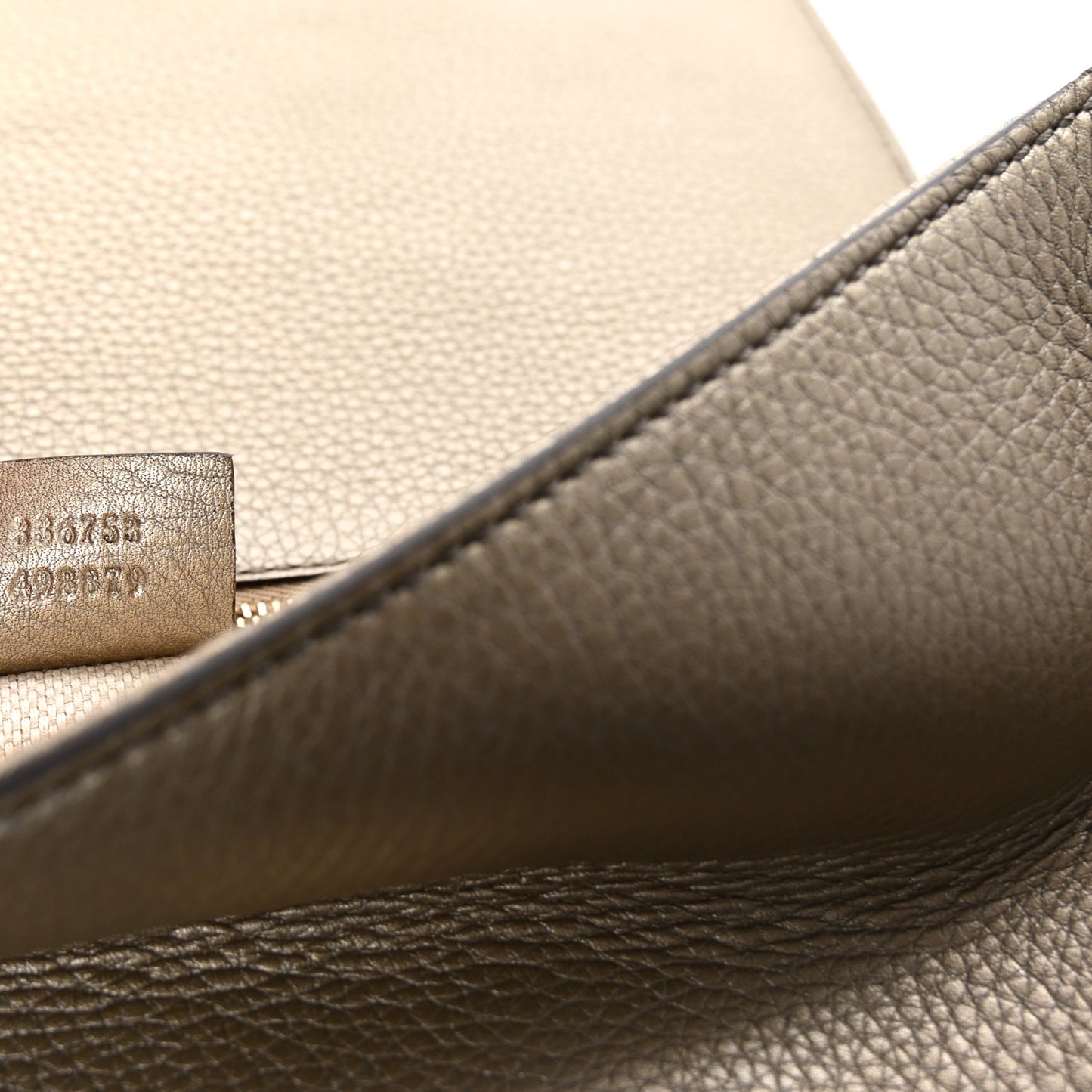 Metallic Pebbled Calfskin Medium Soho Clutch Golden Beige
