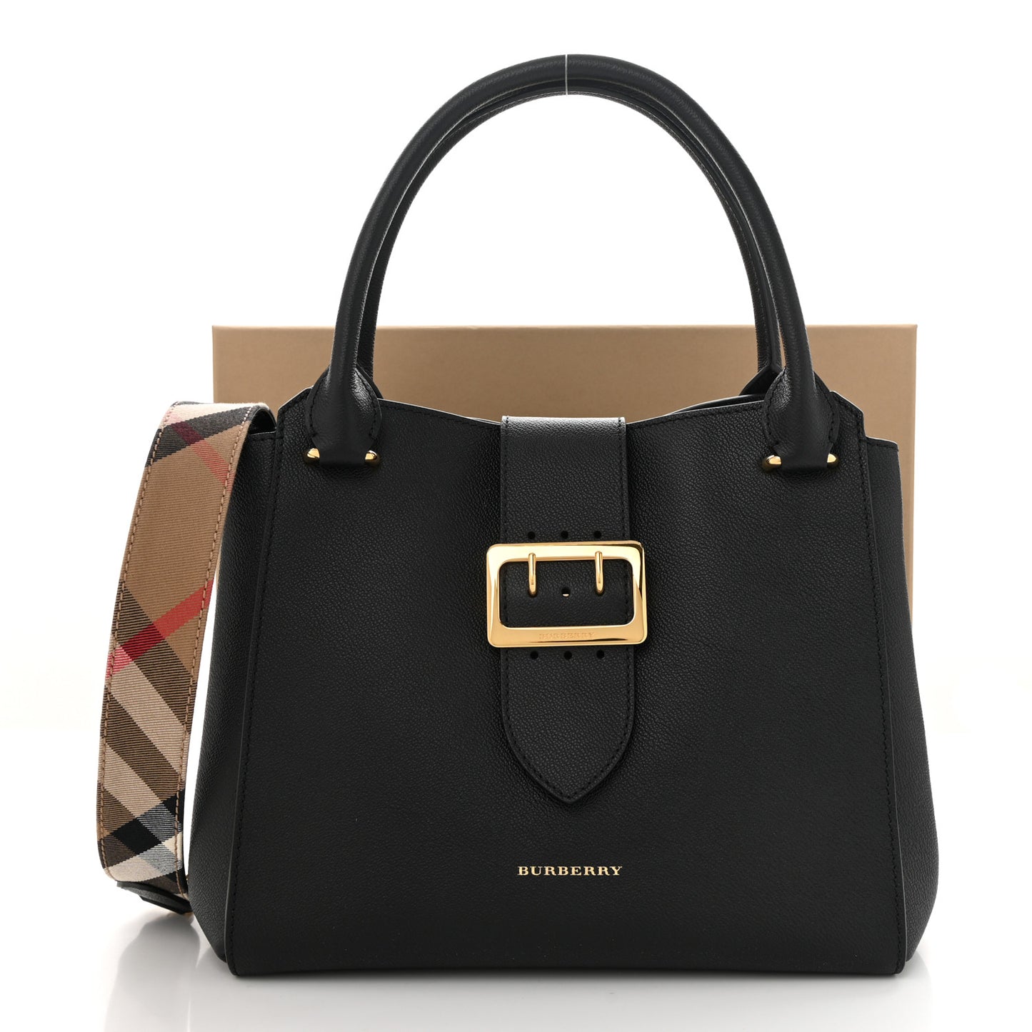 Soft Grain Calfskin Medium Buckle Tote Black