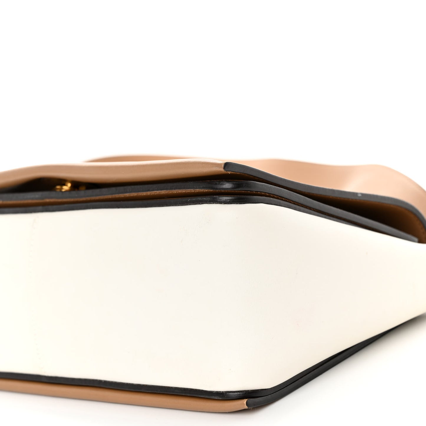 Shiny Smooth Calfskin Medium Frame Shoulder Bag Tan Optic White
