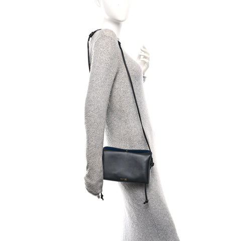 Smooth Lambskin Trio Flap Crossbody Bag Black