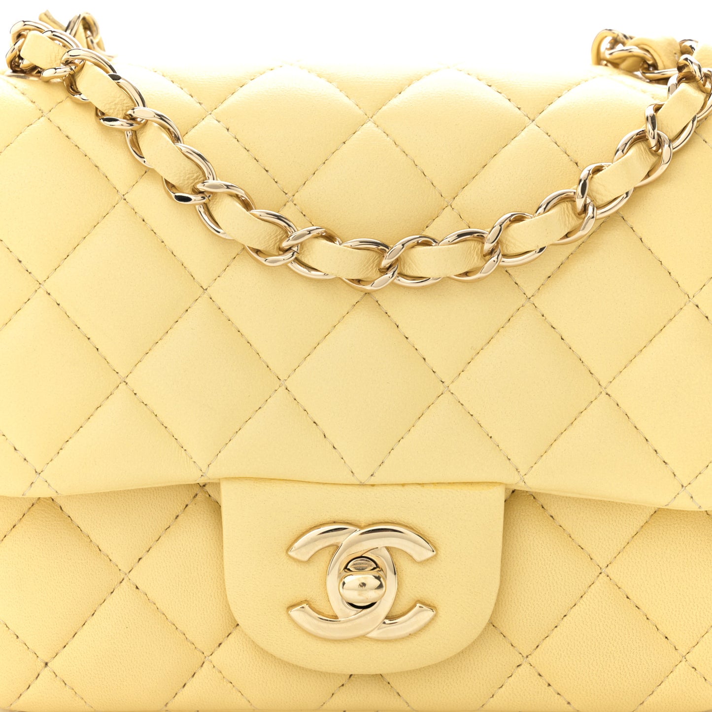 Lambskin Quilted Mini Square Flap Light Yellow