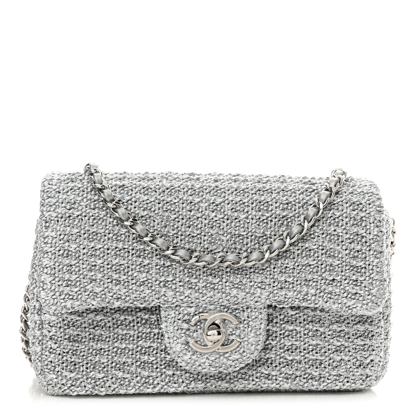 Metallic Woven Fabric Mini Rectangular Flap Silvery