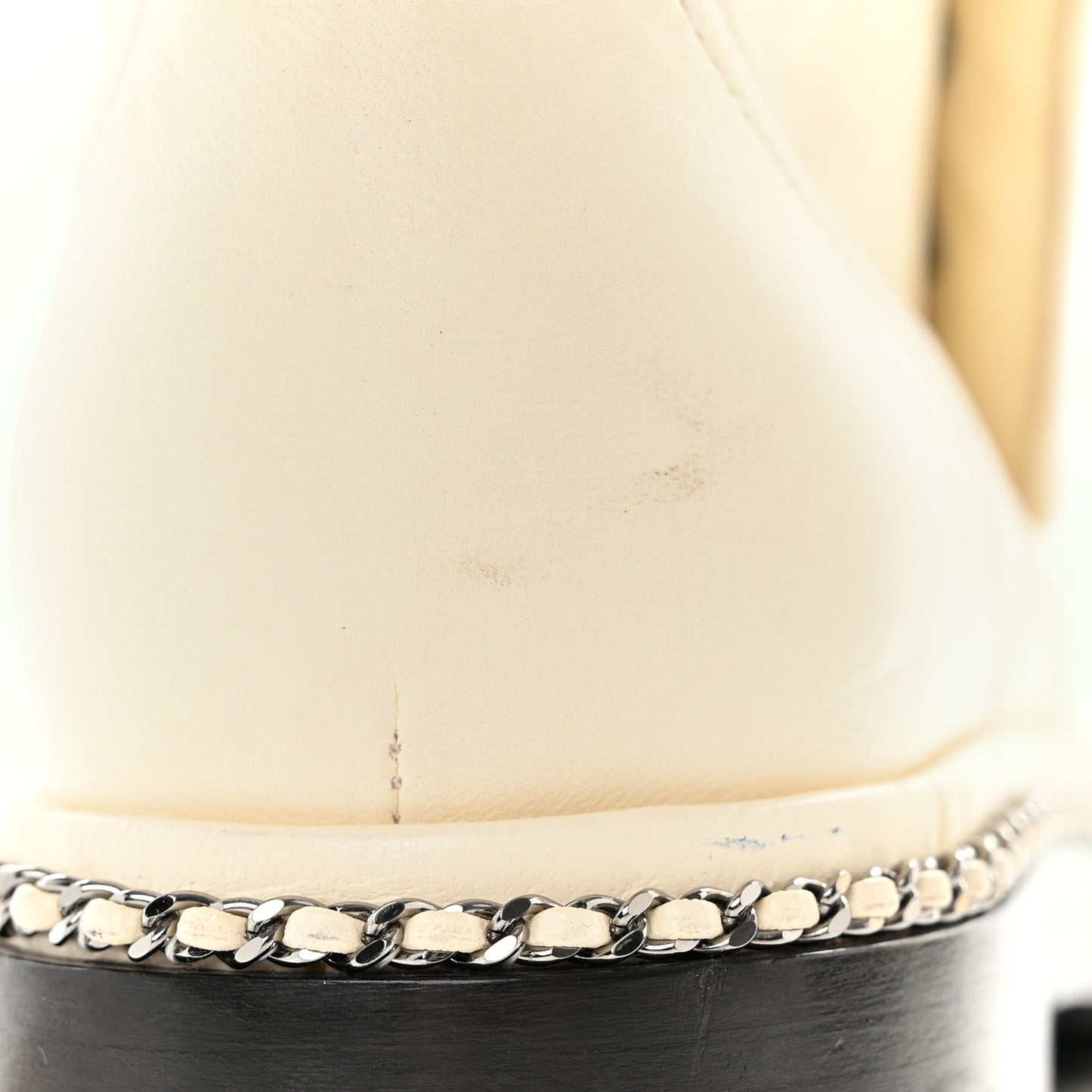 Lambskin Pearl Chain CC Combat Boots 38 Ivory Black