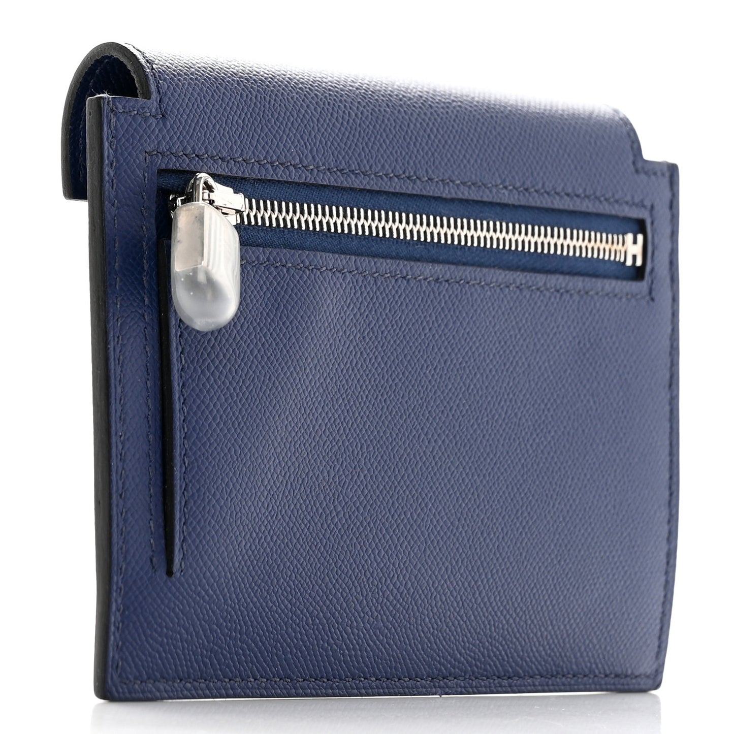Madame Calfskin Kelly Pocket Compact Wallet Bleu Saphir