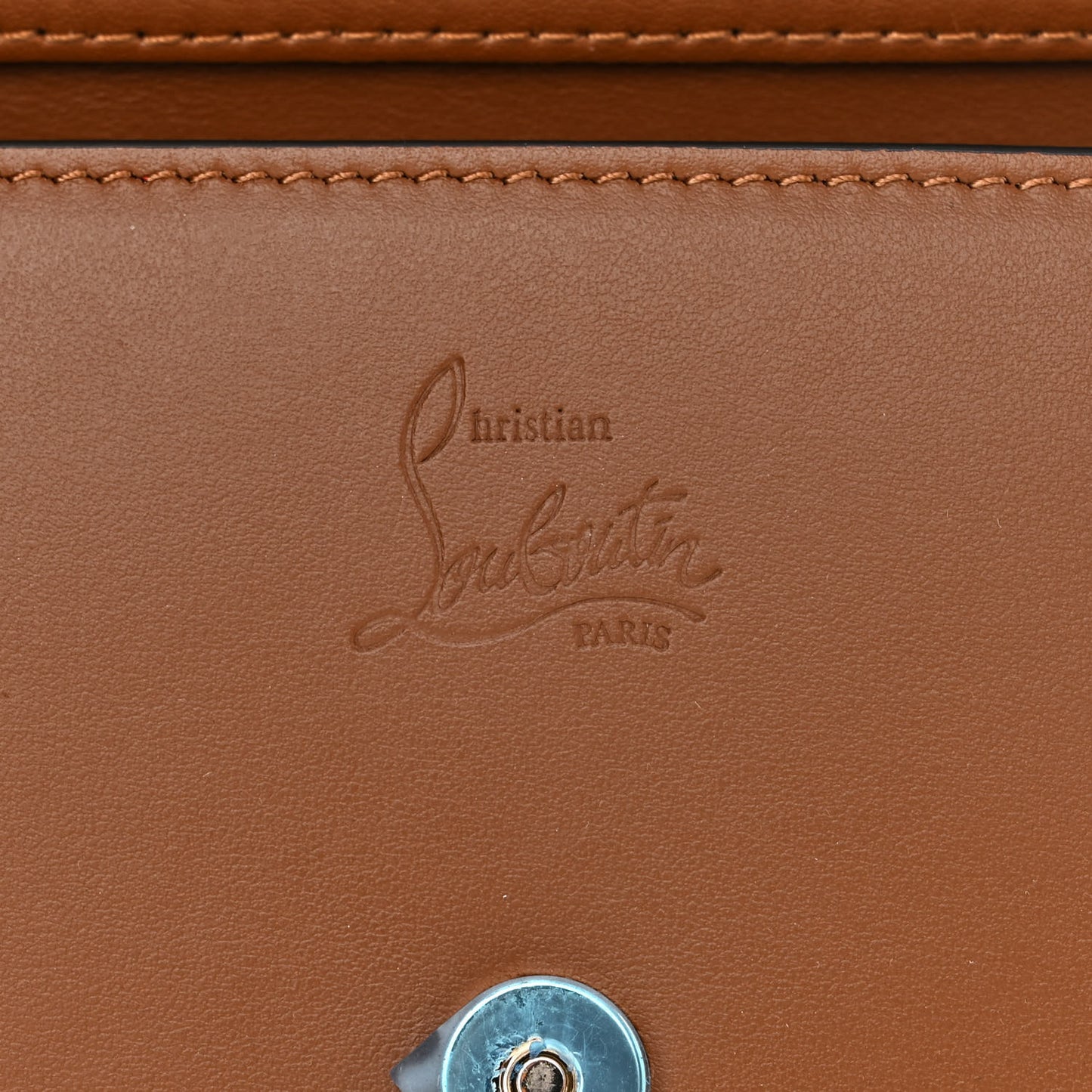 Metallic Calfskin Loubi54 Crossbody Clutch Biscotto