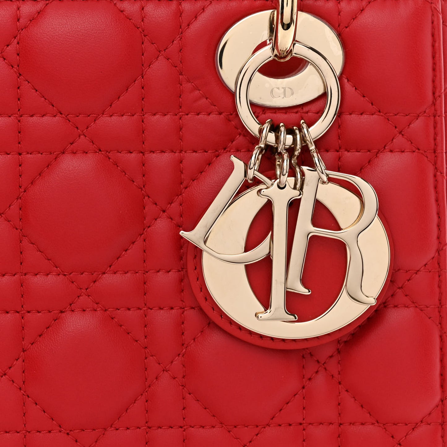 Lambskin Cannage Small Lucky Badges Lady Dior Red