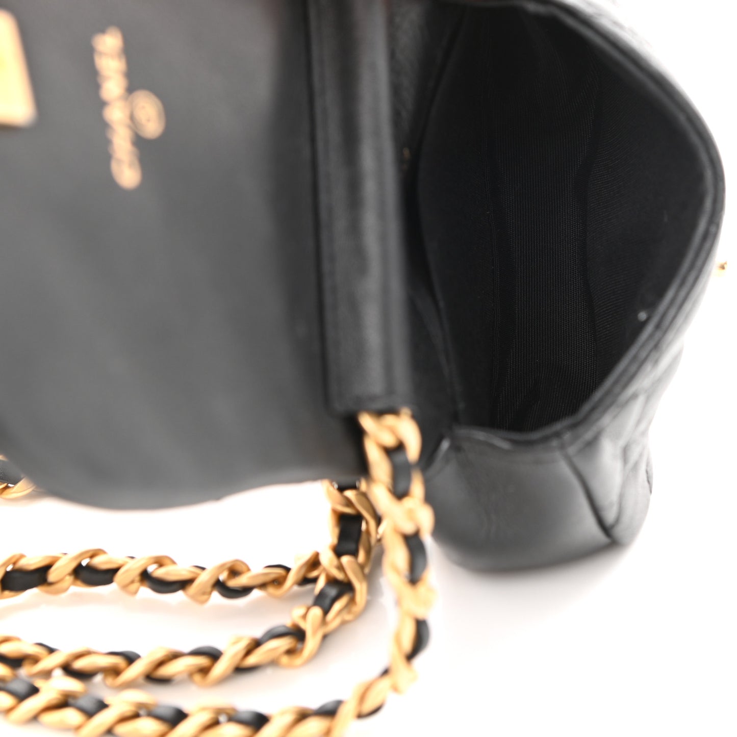 Calfskin Quilted Mini Coco Mail Clutch with Chain Black