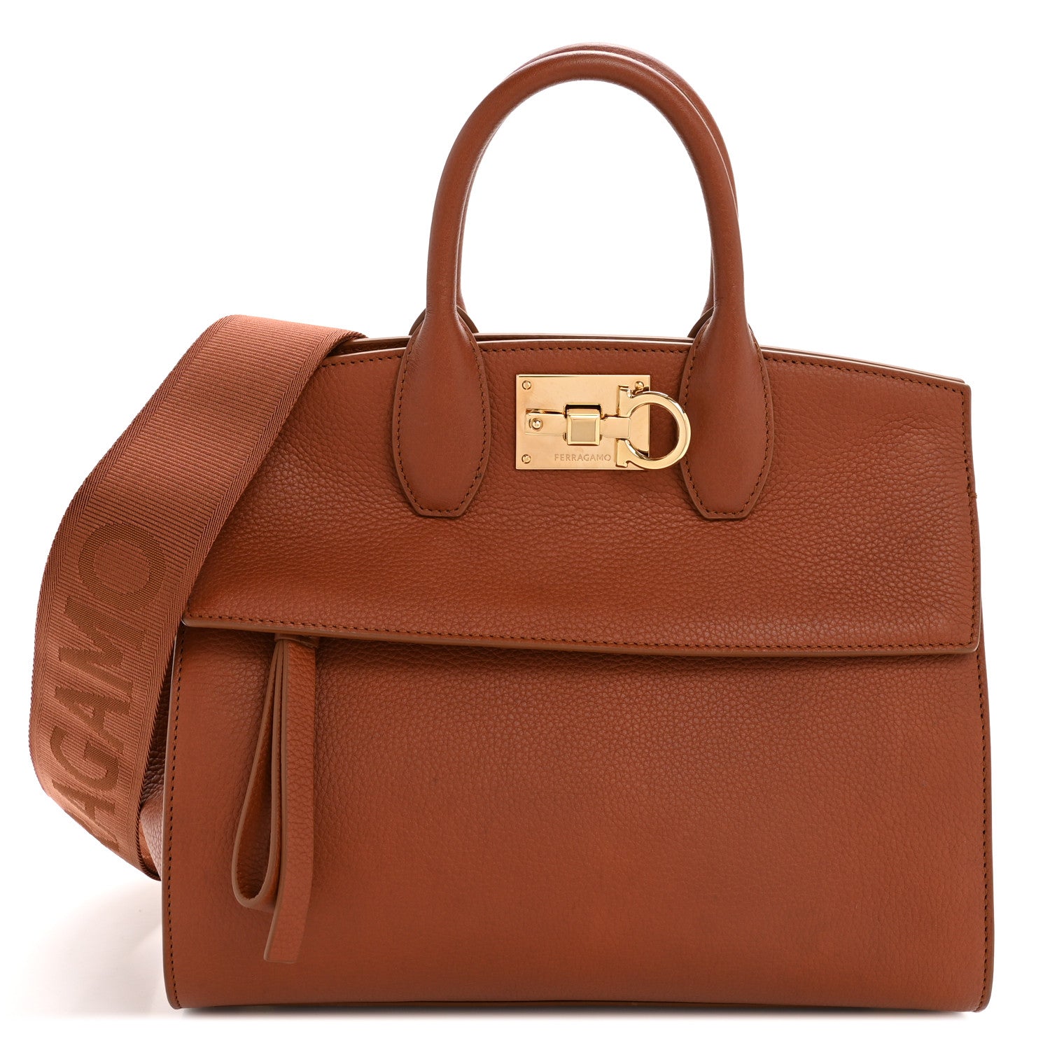Salvatore Ferragamo Calfskin Medium Studio Soft Bag Cognac 1794343