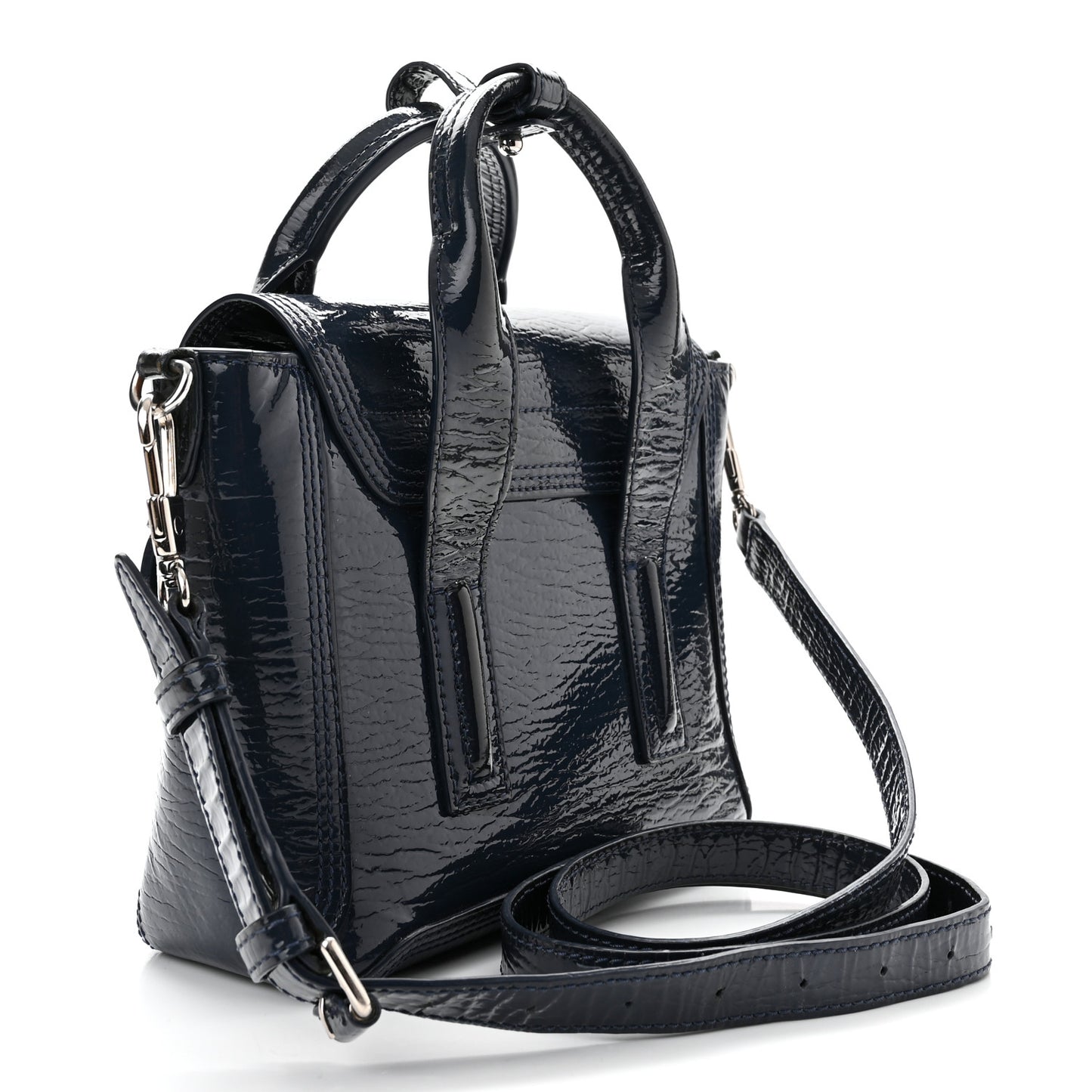 Textured Patent Mini Pashli Satchel Navy