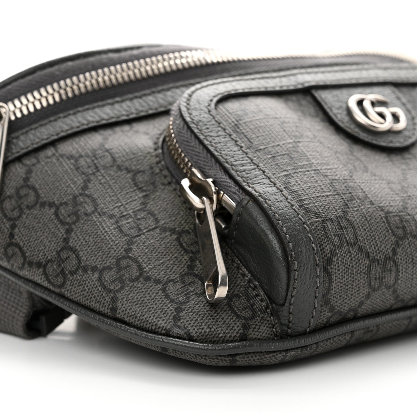 GG Supreme Monogram Textured Dollar Calfskin Ophidia Belt Bag Grey Black Graphite Grey