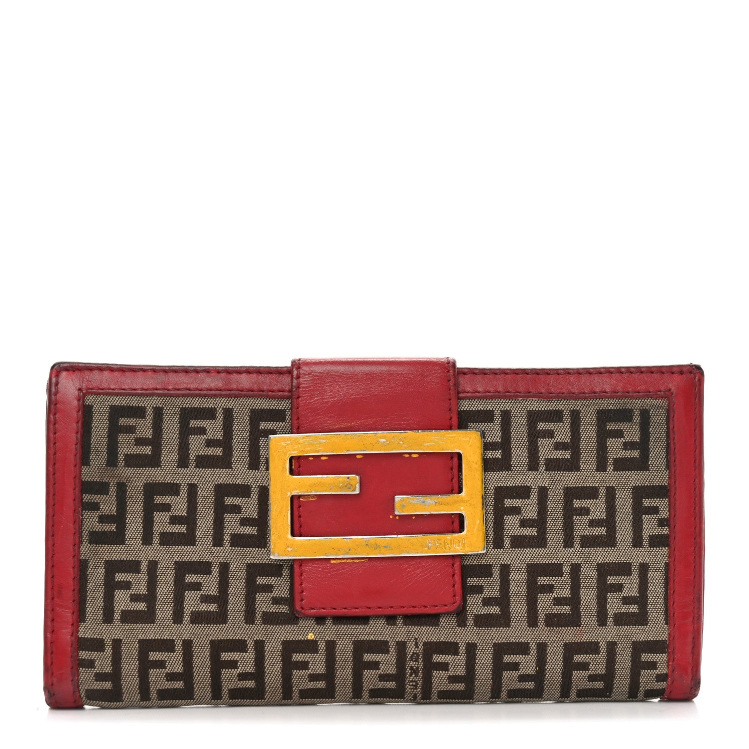 Fendi Canvas Wallet In Red Fendi Zucchino Vitello Continental