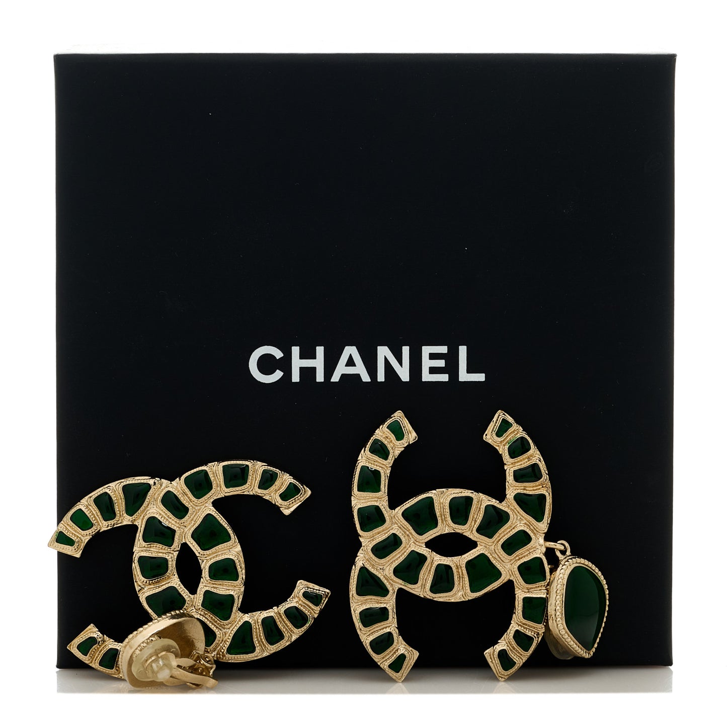 Metal Gripoix Along The Nile Clip On Earrings Gold Green