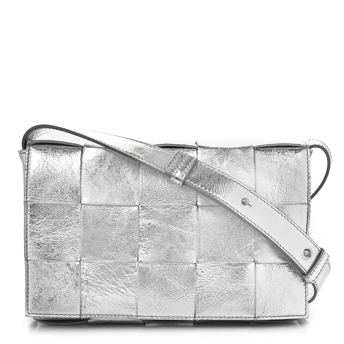 Metallic Lambskin Maxi Intrecciato Cassette Crossbody Bag Silver