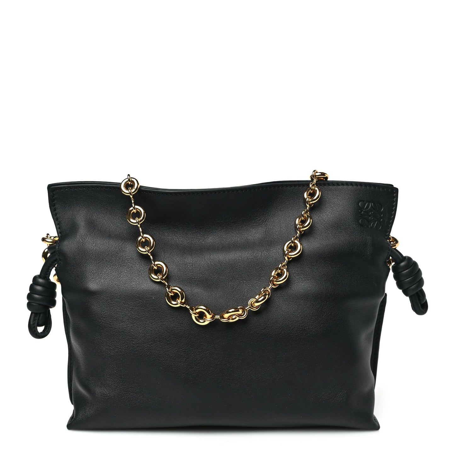 Mellow Nappa Donut Chain Flamenco Knot Clutch Black