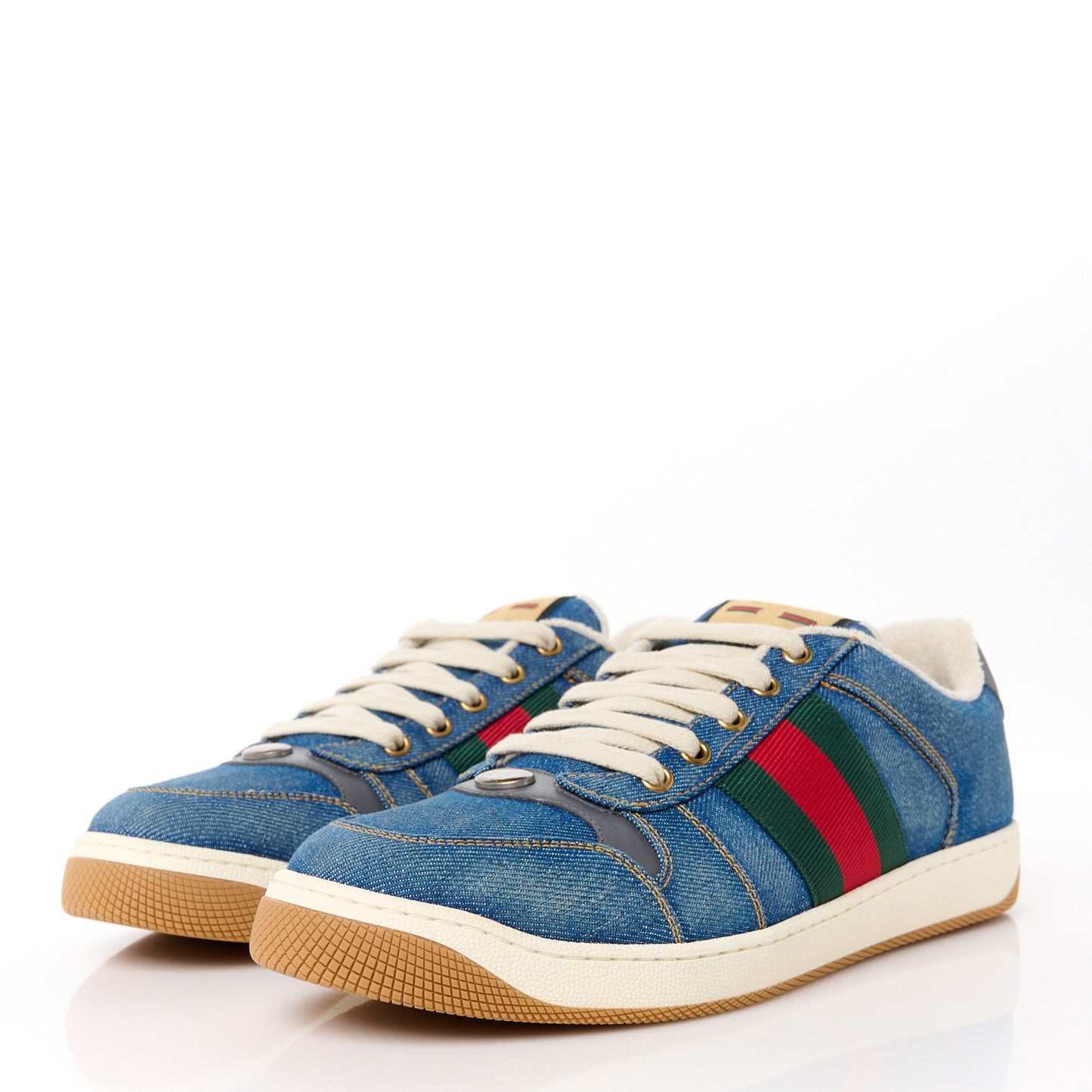 Denim Calfskin Web Mens Screener Sneakers 8.5 Indigo Blue