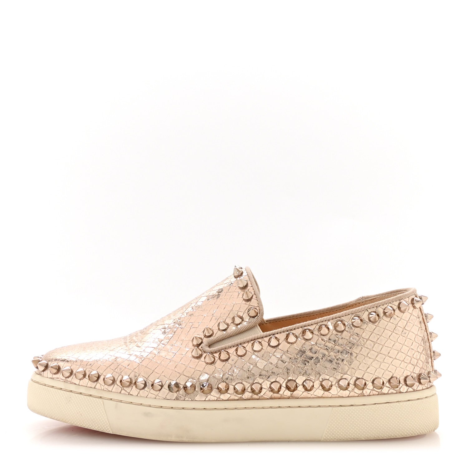 Christian Louboutin アイボリー フラットシューズ Christian Louboutin Metallic Snakeskin Embossed Pik Boat Flat 36.5